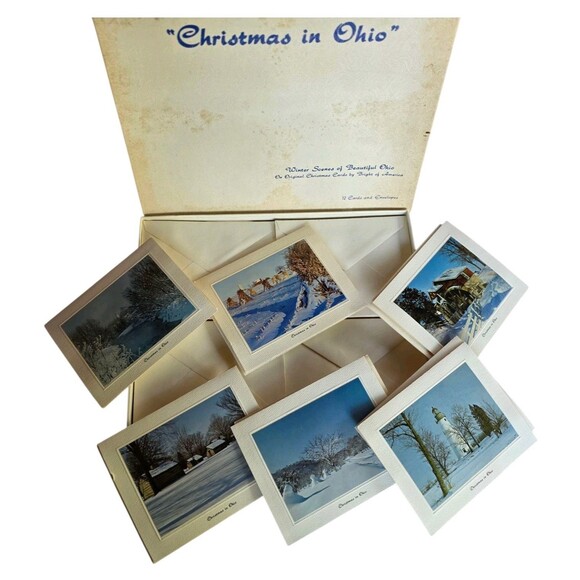 Vtg Bright of America 12 Christmas In Ohio Cards Stationary w Envelopes, Box - Picture 2 of 16